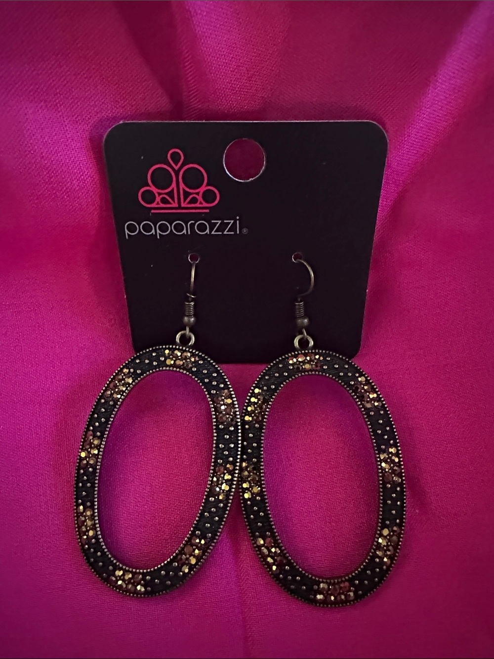 Paparazzi Black and Brass Oval Dangle Earrings